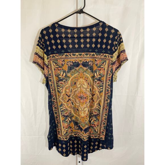 Lucky Brand Boho Retro Persian Carpet Tee - Women Size XL - Black - Picture 2 of 5